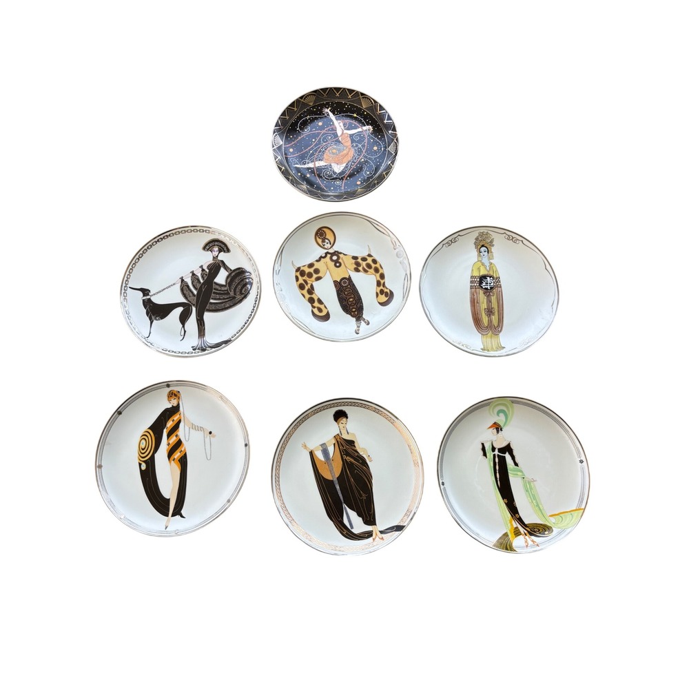 Franklin Mint House of Erte Collector Plates Set of 7 Multicolor Art Deco Style